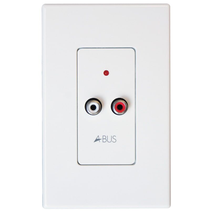 Forte A-Bus Ab-70 In Wall Input Module Forte a-bus ab-70 in-wall input module featuring two rca audio jacks (one red and one white), a small red indicator light, and “abus” labeled below the connectors.